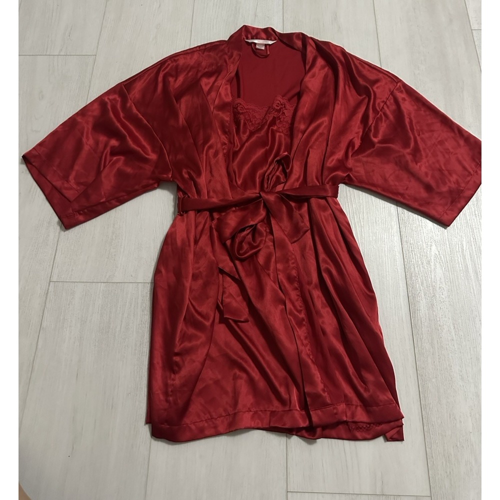 Vintage Victoria's Secret Angels Satin Robe & Nightgown Set Sz XS Red